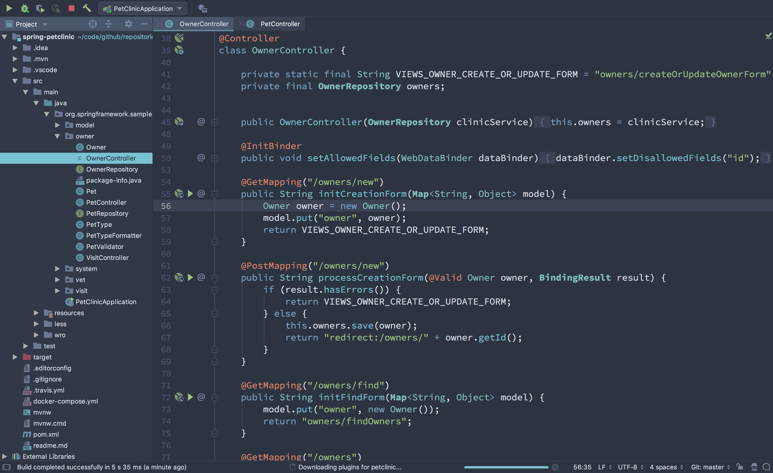 Screenshot showing the IDE UI and code editor elements with a Java Spring Boot controller class