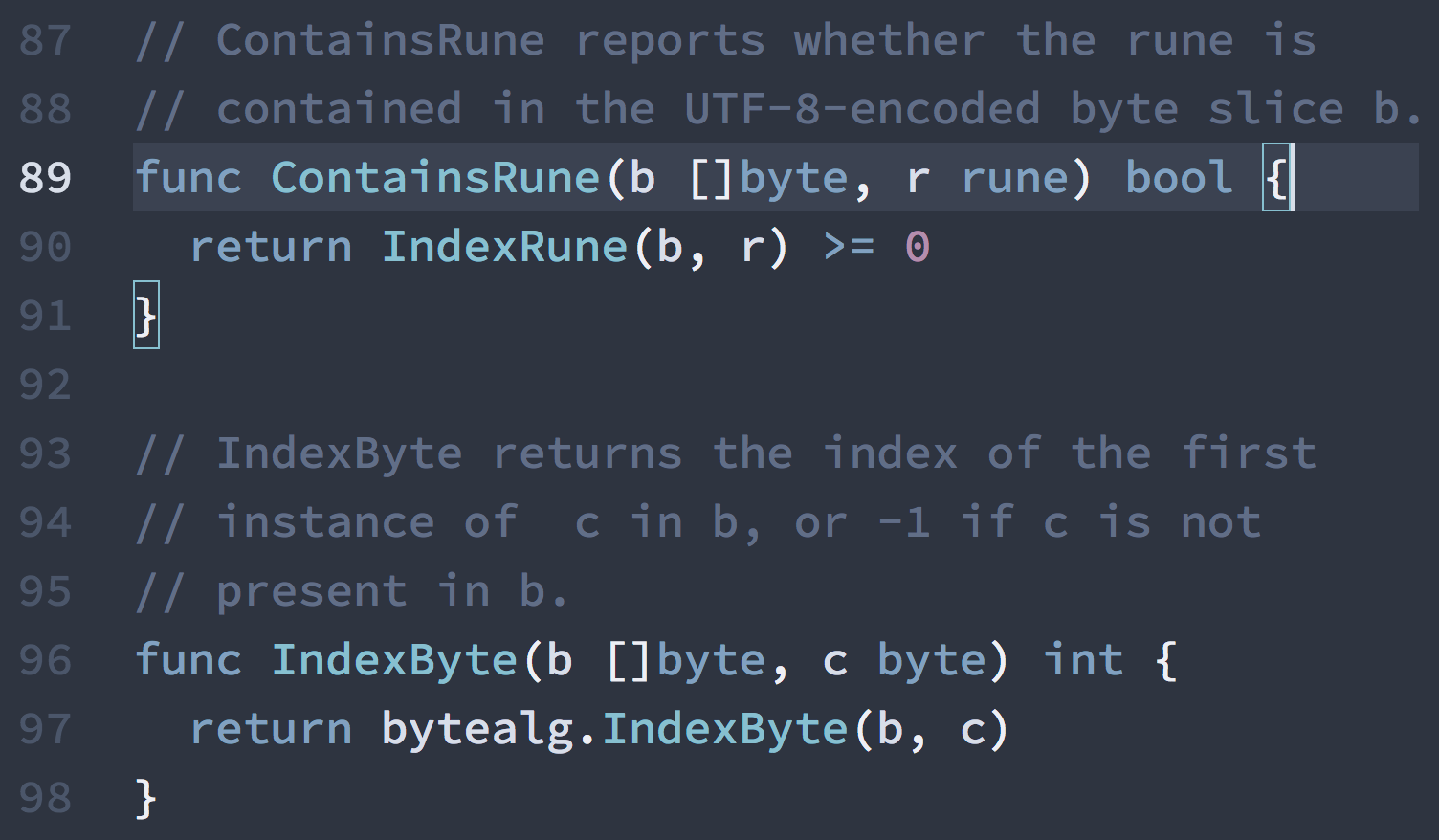 Screenshot showing comments and Go syntax with Nord theme styles