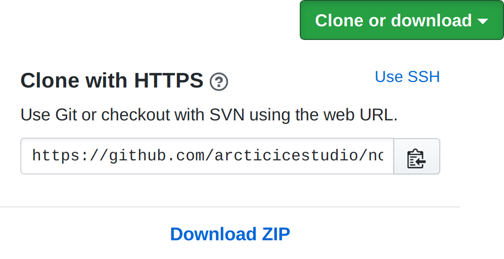Screenshot showing the GitHub repository web UI to download the project repository