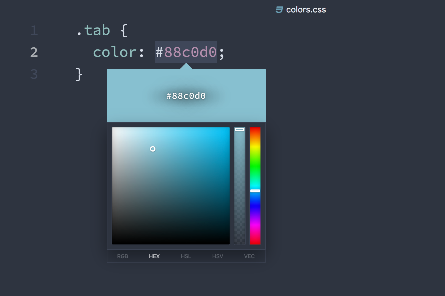 Screenshot showing the color-picker package with adjusted styles