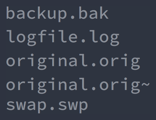 Screenshot showing ignore pattern files