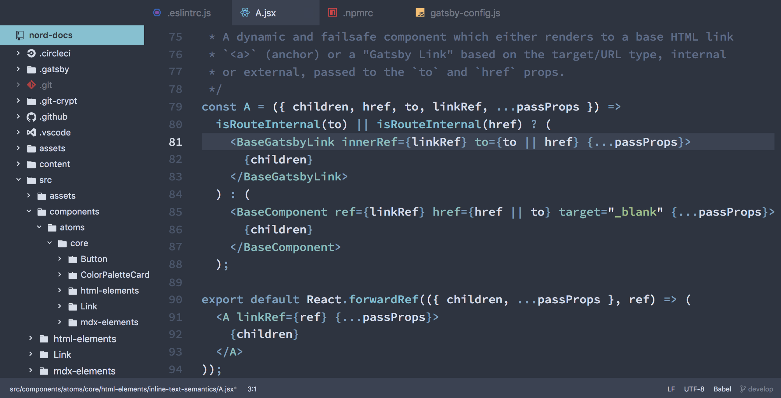 Screenshot showing JSX syntax as part of a React component