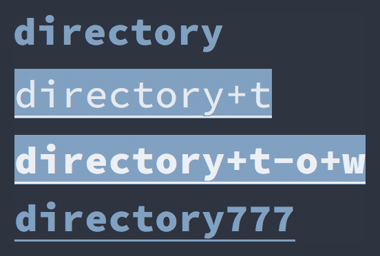 Screenshot showing directories with different file system permissions