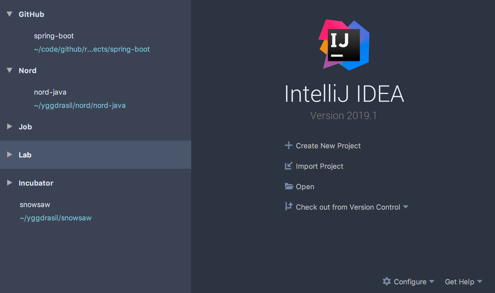 Screenshot showing the customized IDE welcome screen
