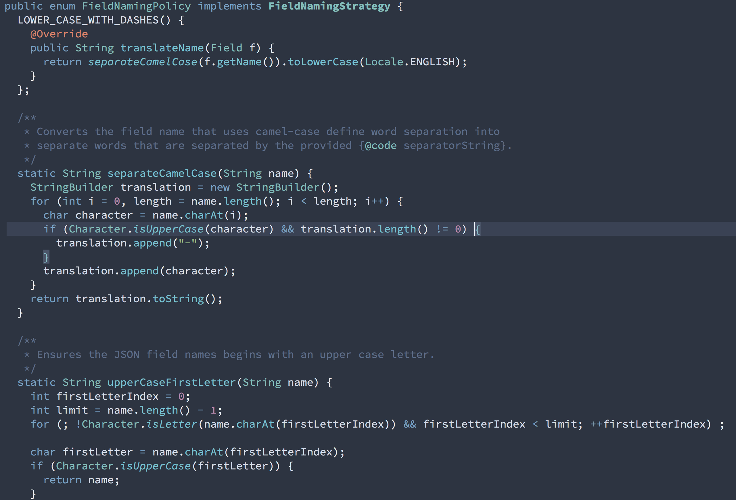 Screenshot showing Java enum methods to process JSON data