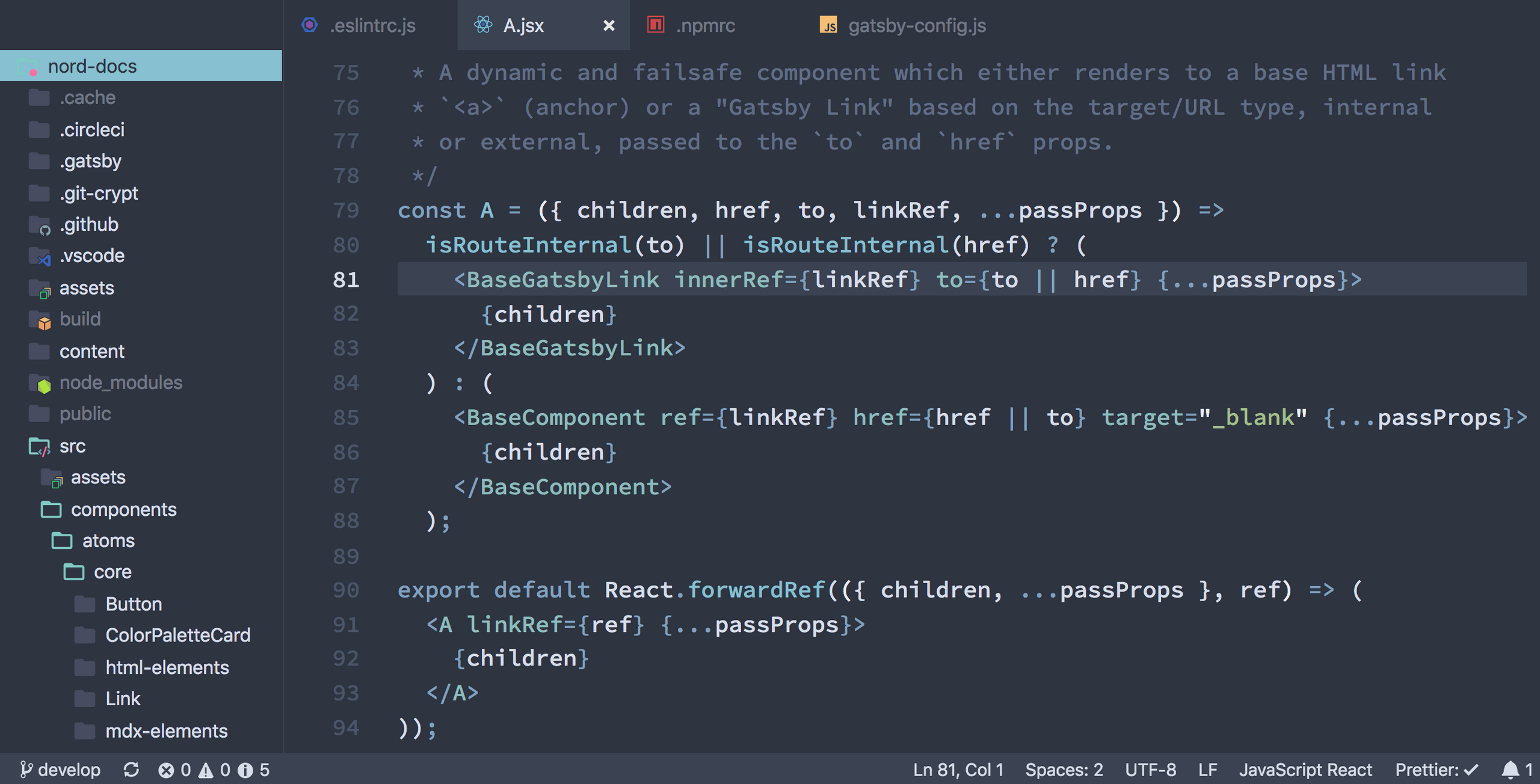 Screenshot showing JSX syntax as part of a React component