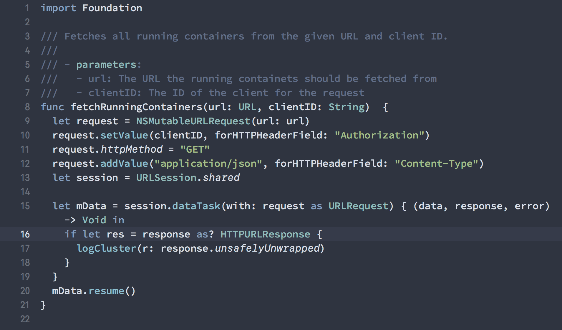 Screenshot showing the syntax highlighting in the Xcode source code editor