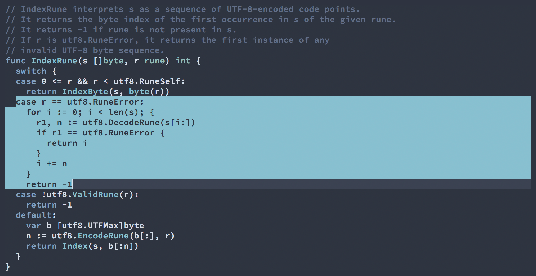 Screenshot showing selection in the editor with enabled frost region highlight style configuration