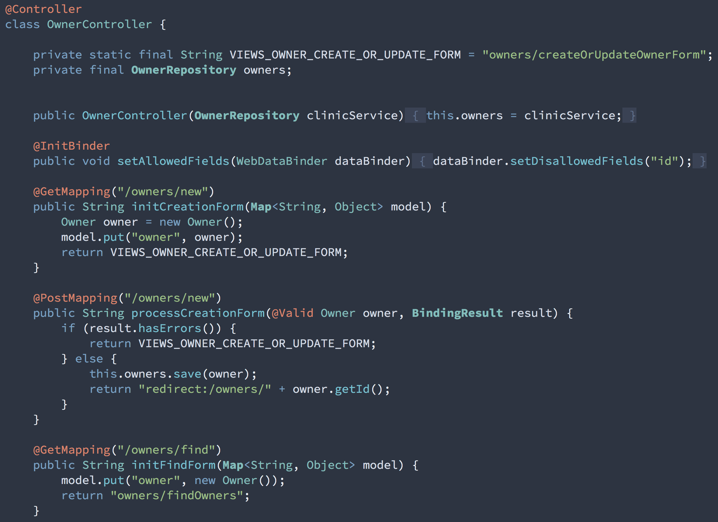 Screenshot showing the IDE code editor with a Java Spring Boot controller class