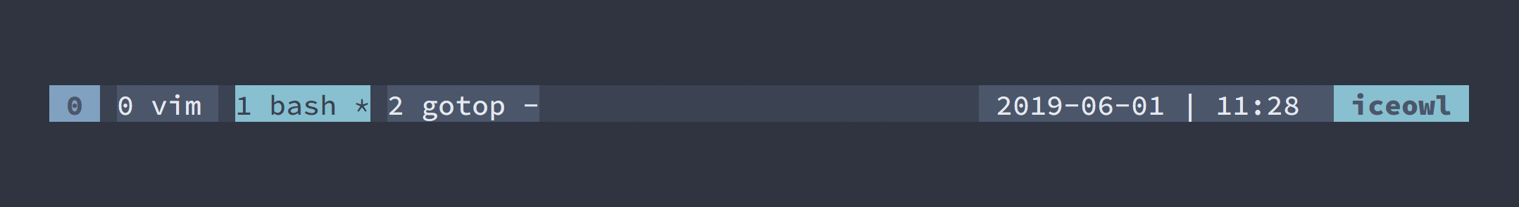 Screenshot showing the tmux status bar without patched font elements